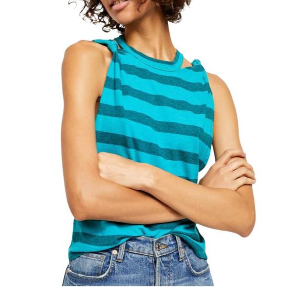 We The Free x Free People Striped Twist Knot Tank Top in Jungle Teal - Sz Small - Picture 1 of 8